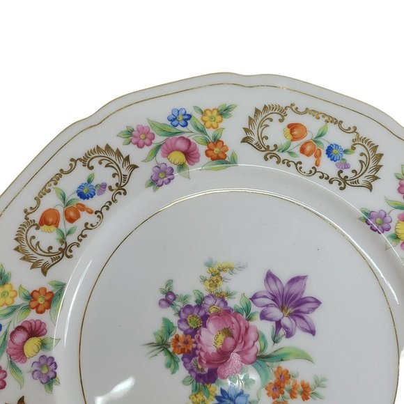 Rare Meito China Japan 10" Dinner Plate Floral Rim Center & Gold Scroll Pattern - Picture 6 of 13